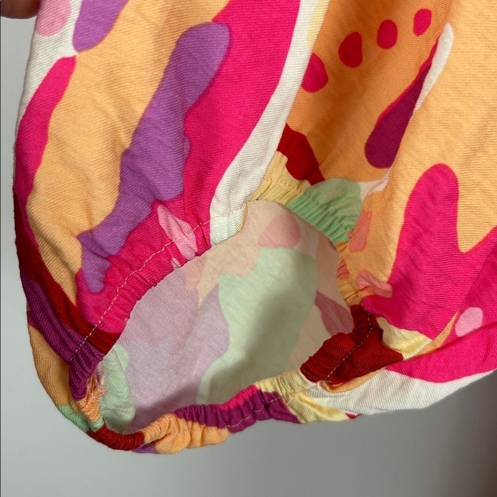 Esqualo Heat Wave Boho Retro Colourful Balloon Sleeve Blouse Size 4 Pink Orange - Picture 9 of 14